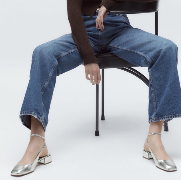 Zara Block Heel Ankle Strap Shoes Silver - Picture 6 of 11